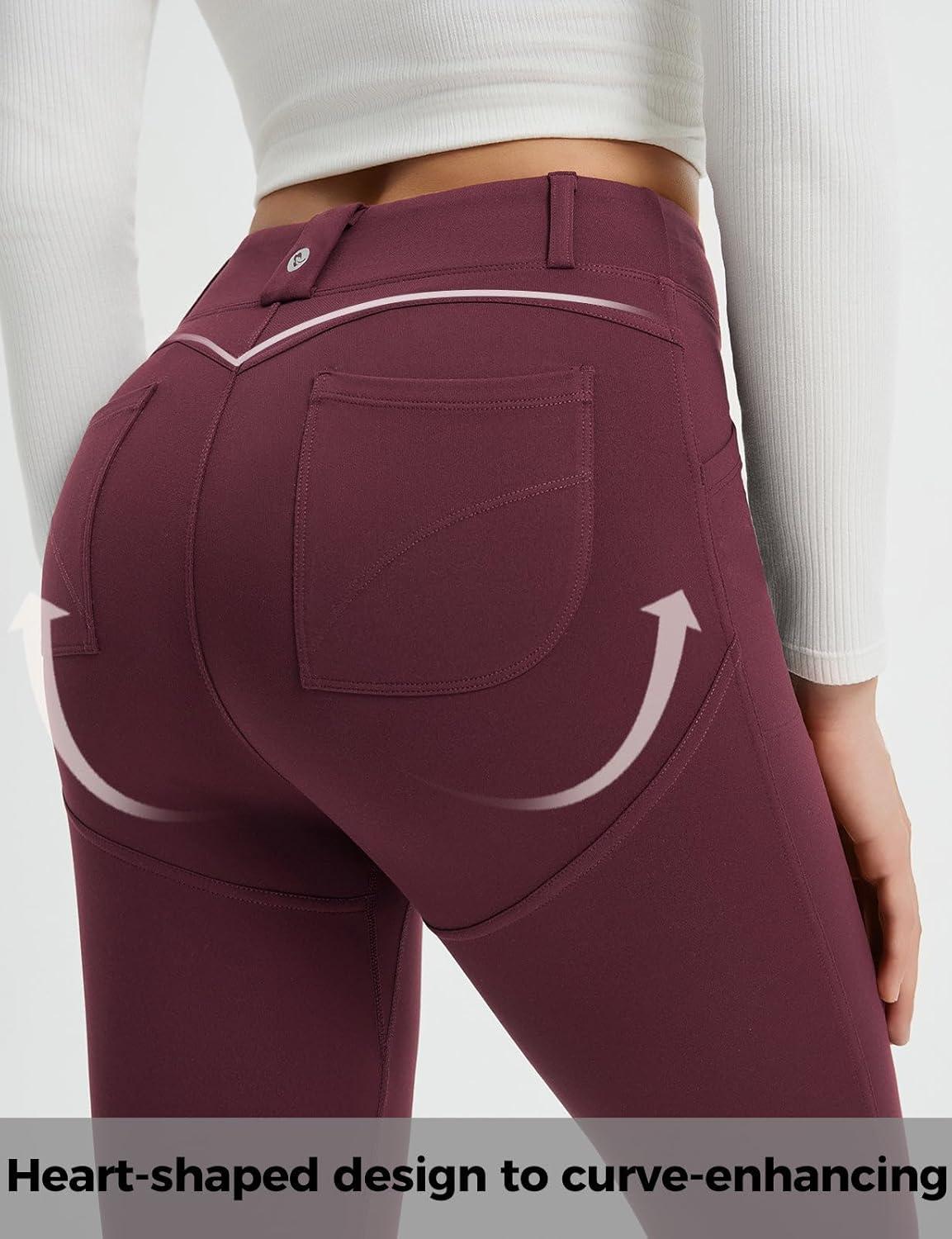 imagebaleaf Womens Fleece Lined Leggings 4 Pockets Warm Thermal Winter Insulated Petite Pants Snow Cold GearRed