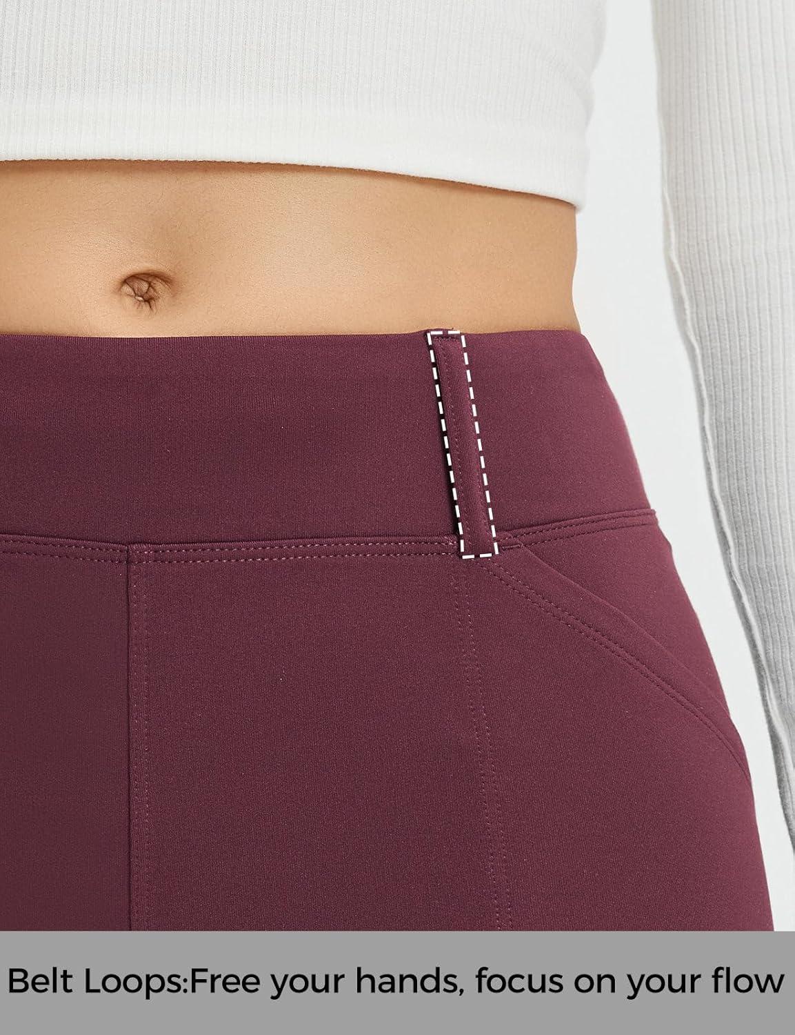 imagebaleaf Womens Fleece Lined Leggings 4 Pockets Warm Thermal Winter Insulated Petite Pants Snow Cold GearRed