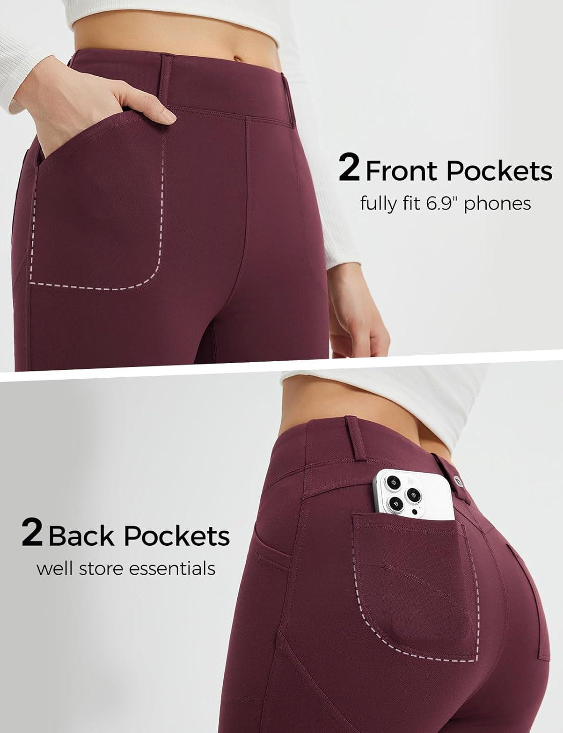 imagebaleaf Womens Fleece Lined Leggings 4 Pockets Warm Thermal Winter Insulated Petite Pants Snow Cold GearRed