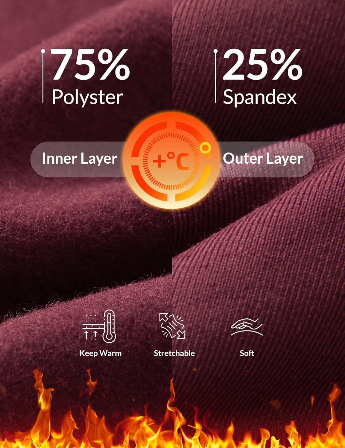 imagebaleaf Womens Fleece Lined Leggings 4 Pockets Warm Thermal Winter Insulated Petite Pants Snow Cold GearRed