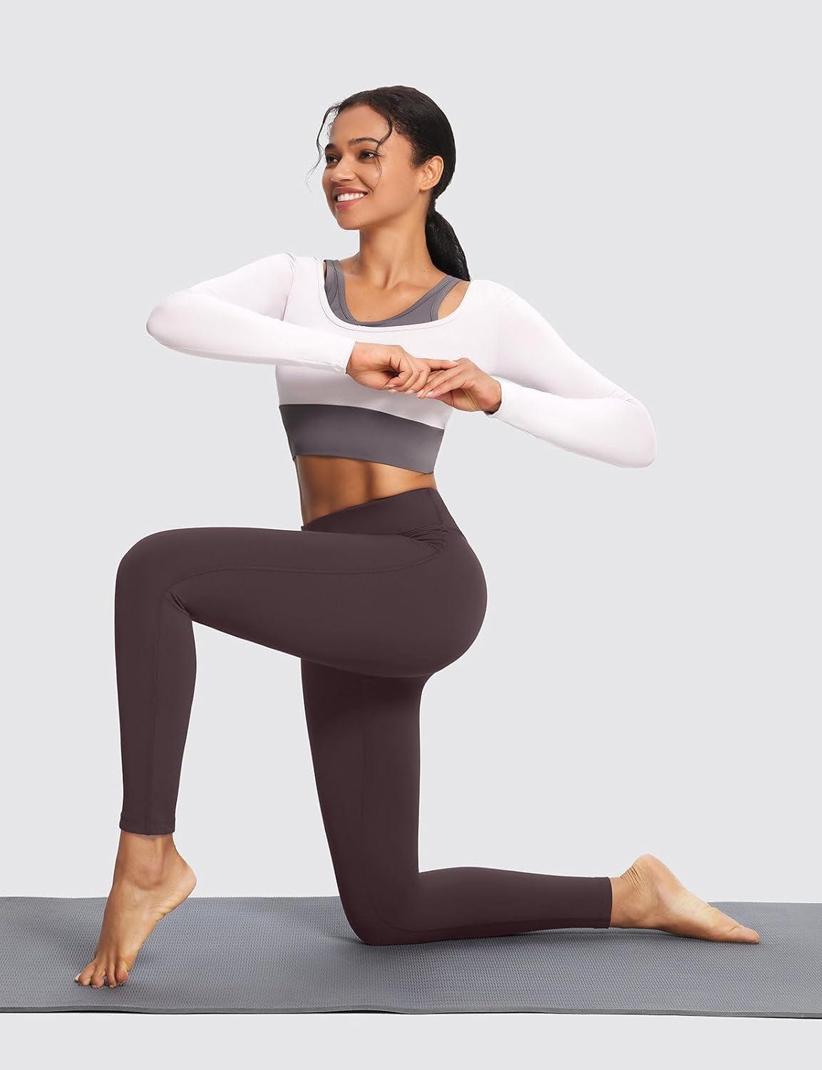 imagebaleaf Womens Fleece Lined Leggings Thermal Warm Winter Tights High Waisted Yoga Pants Cold Weather with PocketsDark Brown