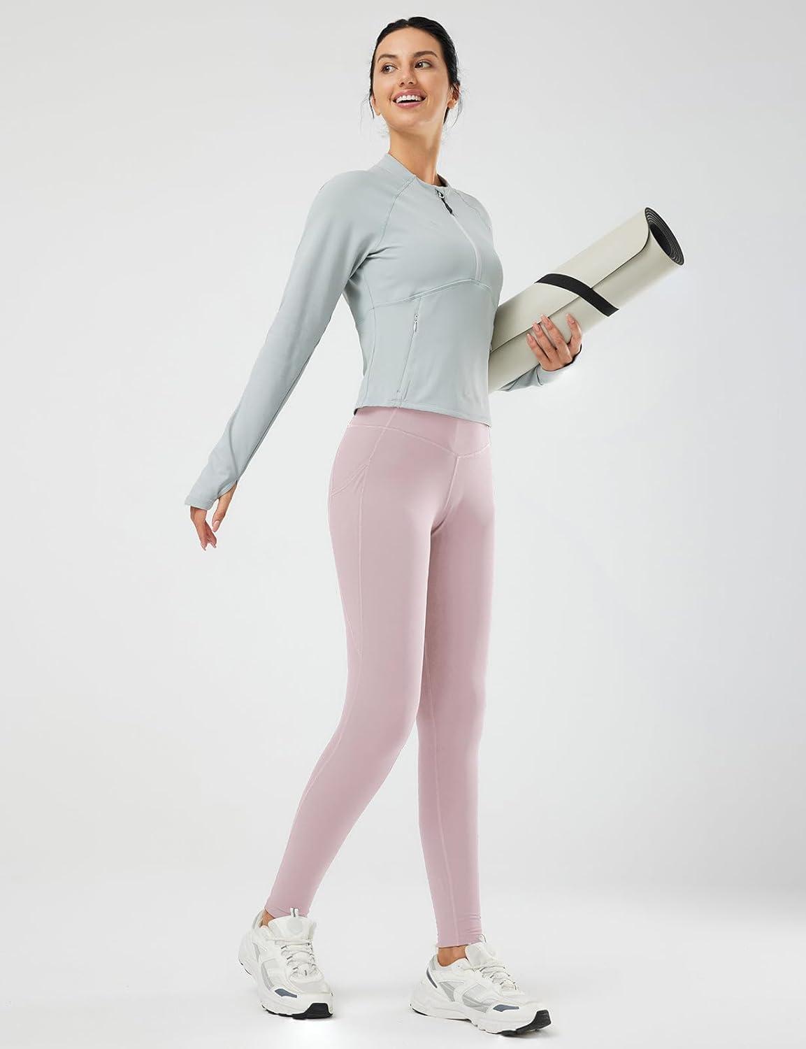 imagebaleaf Womens Fleece Lined Leggings Thermal Warm Winter Tights High Waisted Yoga Pants Cold Weather with PocketsLight Purple