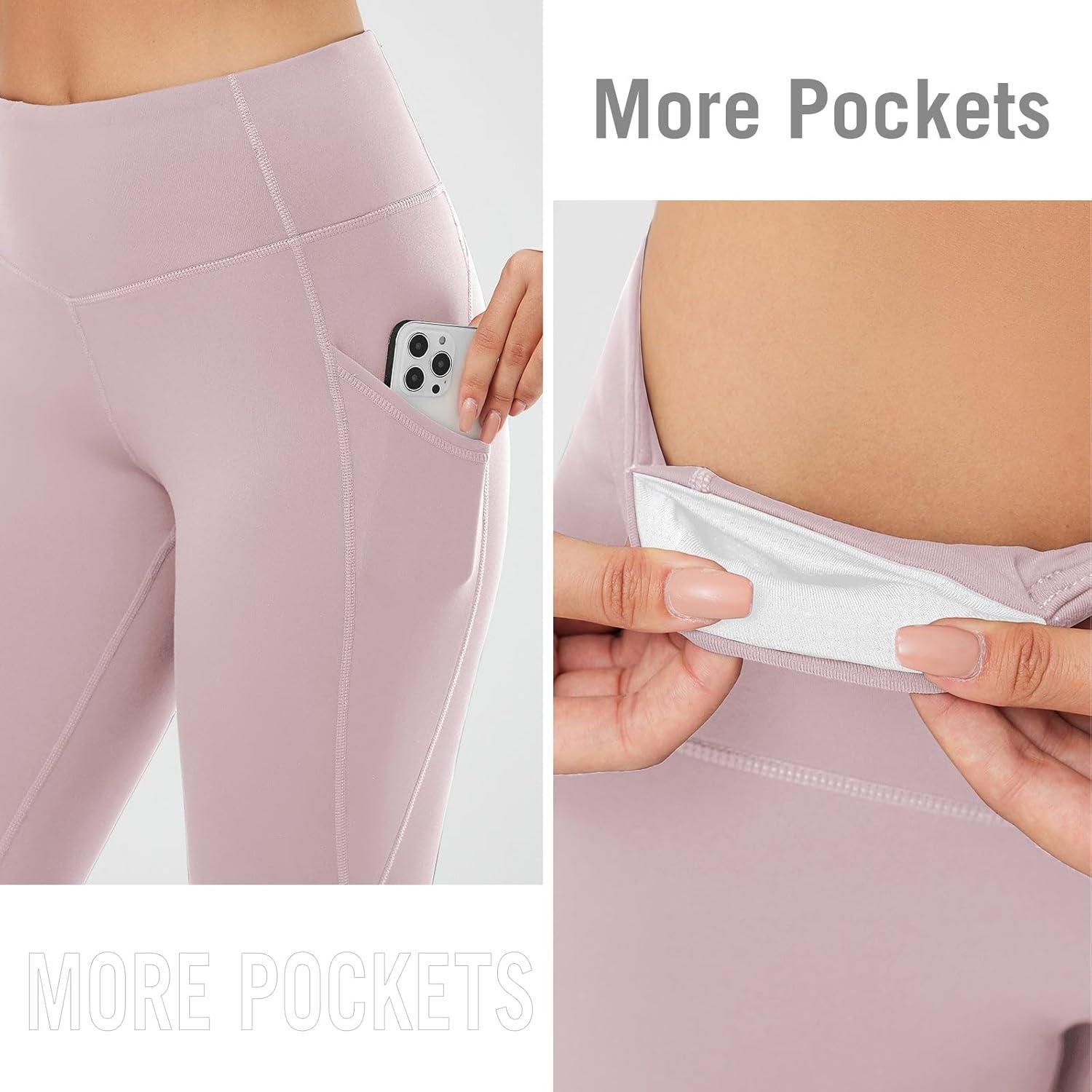 imagebaleaf Womens Fleece Lined Leggings Thermal Warm Winter Tights High Waisted Yoga Pants Cold Weather with PocketsLight Purple