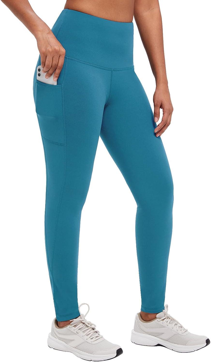 imagebaleaf Womens Fleece Lined Leggings Thermal Warm Winter Tights High Waisted Yoga Pants Cold Weather with PocketsUtility Blue