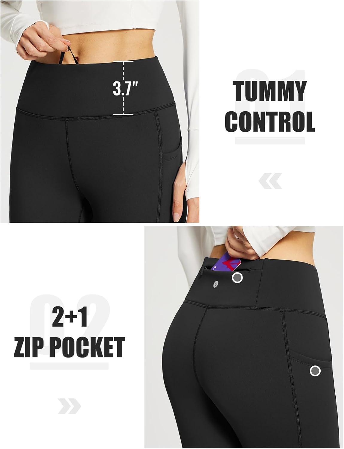 imagebaleaf Womens Fleece Lined Leggings Thick Soft Winter Warm Thermal Waterproof High Waisted Pockets Hiking Running SkiingBlack