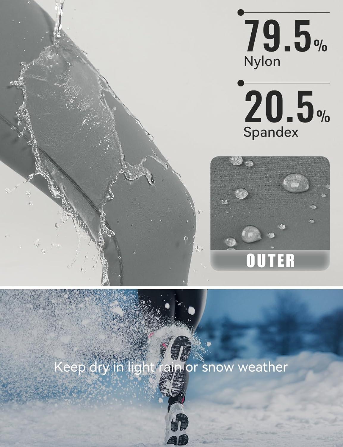 imagebaleaf Womens Fleece Lined Leggings Thick Soft Winter Warm Thermal Waterproof High Waisted Pockets Hiking Running SkiingGrey