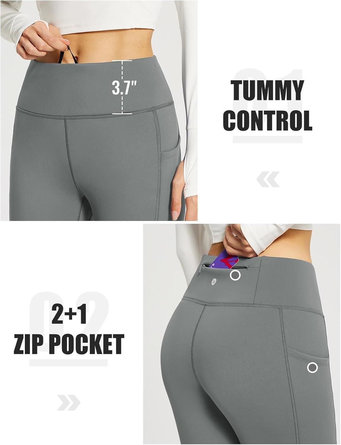 imagebaleaf Womens Fleece Lined Leggings Thick Soft Winter Warm Thermal Waterproof High Waisted Pockets Hiking Running SkiingGrey