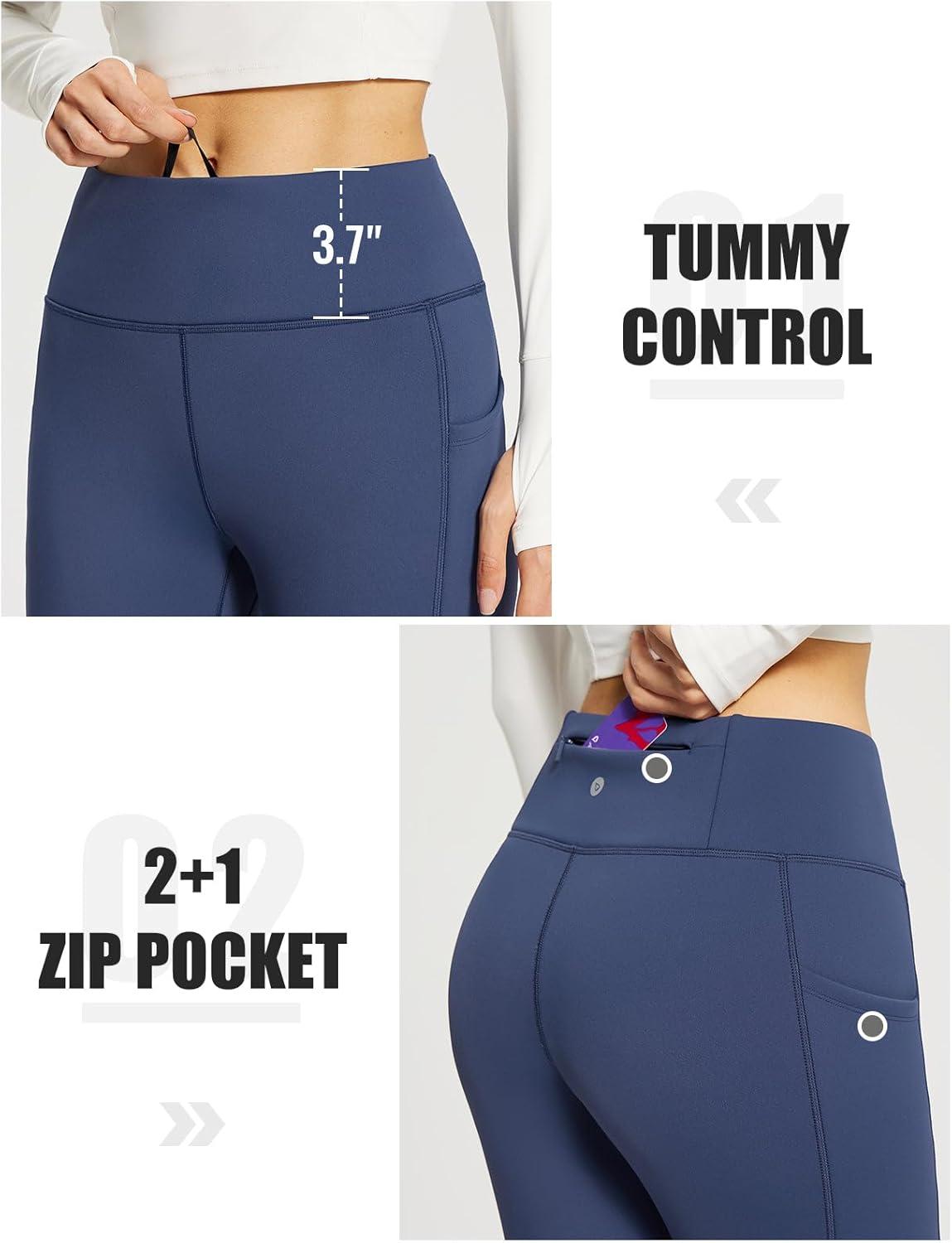 imagebaleaf Womens Fleece Lined Leggings Thick Soft Winter Warm Thermal Waterproof High Waisted Pockets Hiking Running SkiingNavy