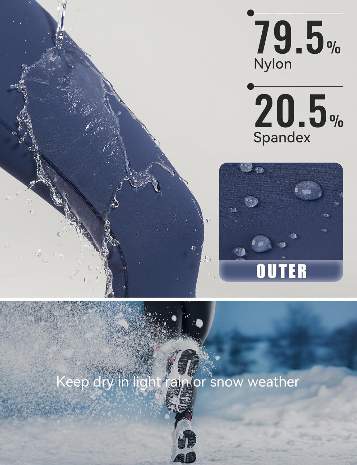 imagebaleaf Womens Fleece Lined Leggings Thick Soft Winter Warm Thermal Waterproof High Waisted Pockets Hiking Running SkiingNavy