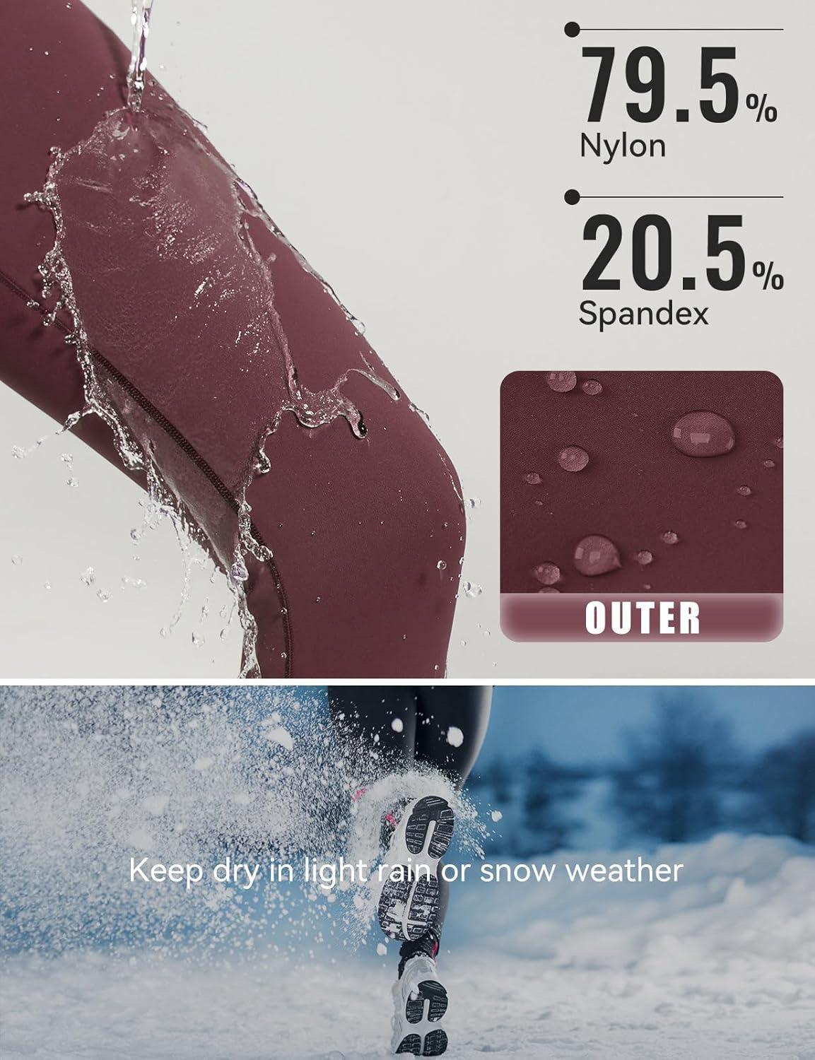 imagebaleaf Womens Fleece Lined Leggings Thick Soft Winter Warm Thermal Waterproof High Waisted Pockets Hiking Running SkiingRed