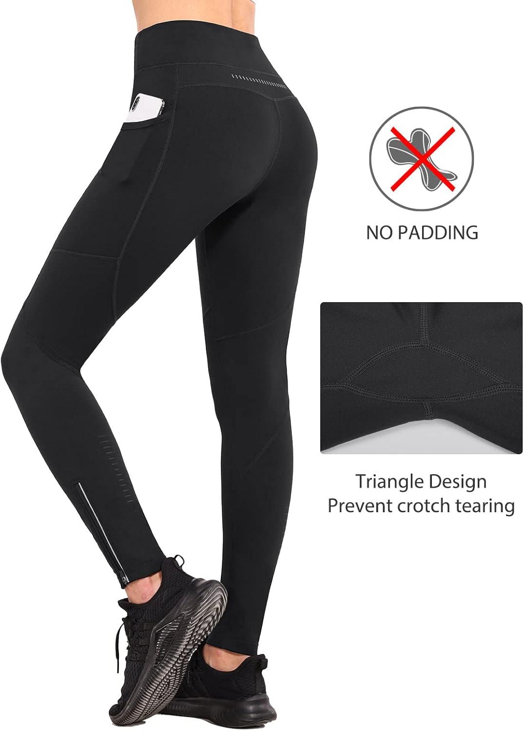 imagebaleaf Womens Fleece Lined Leggings Water Resistant Winter Clothes Running Tights Cold Weather Hiking Pants Zip PocketsAblack