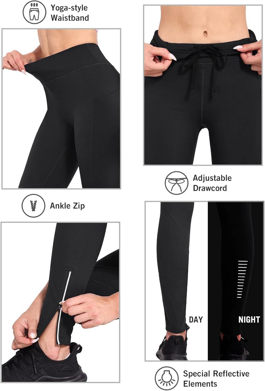 imagebaleaf Womens Fleece Lined Leggings Water Resistant Winter Clothes Running Tights Cold Weather Hiking Pants Zip PocketsAblack