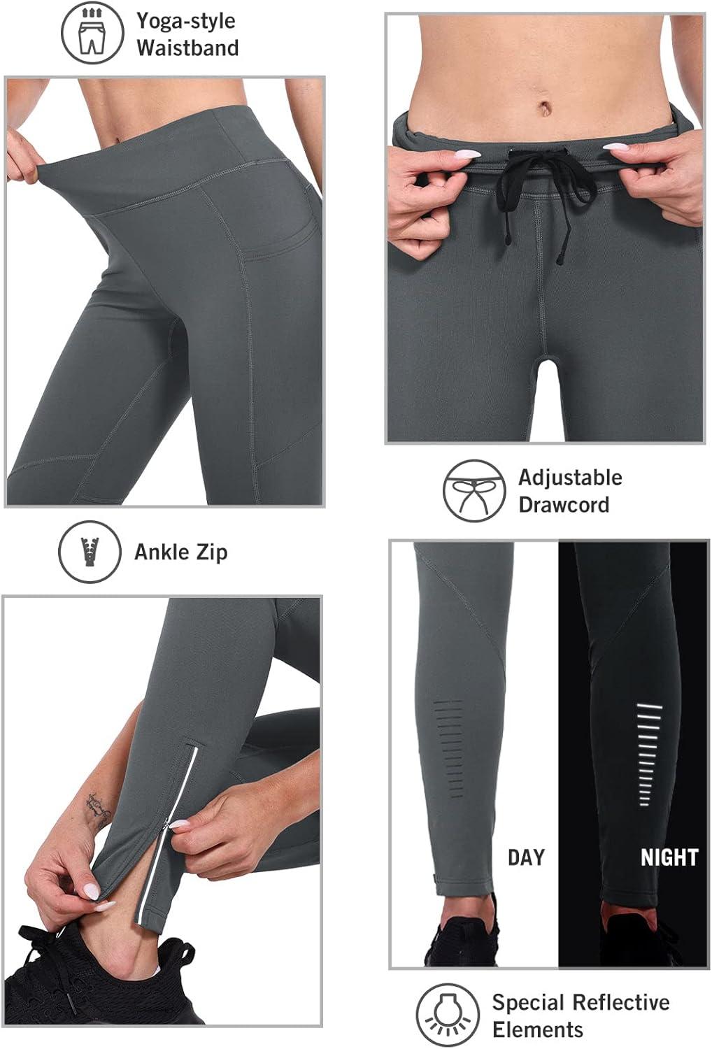 imagebaleaf Womens Fleece Lined Leggings Water Resistant Winter Clothes Running Tights Cold Weather Hiking Pants Zip PocketsAgrey