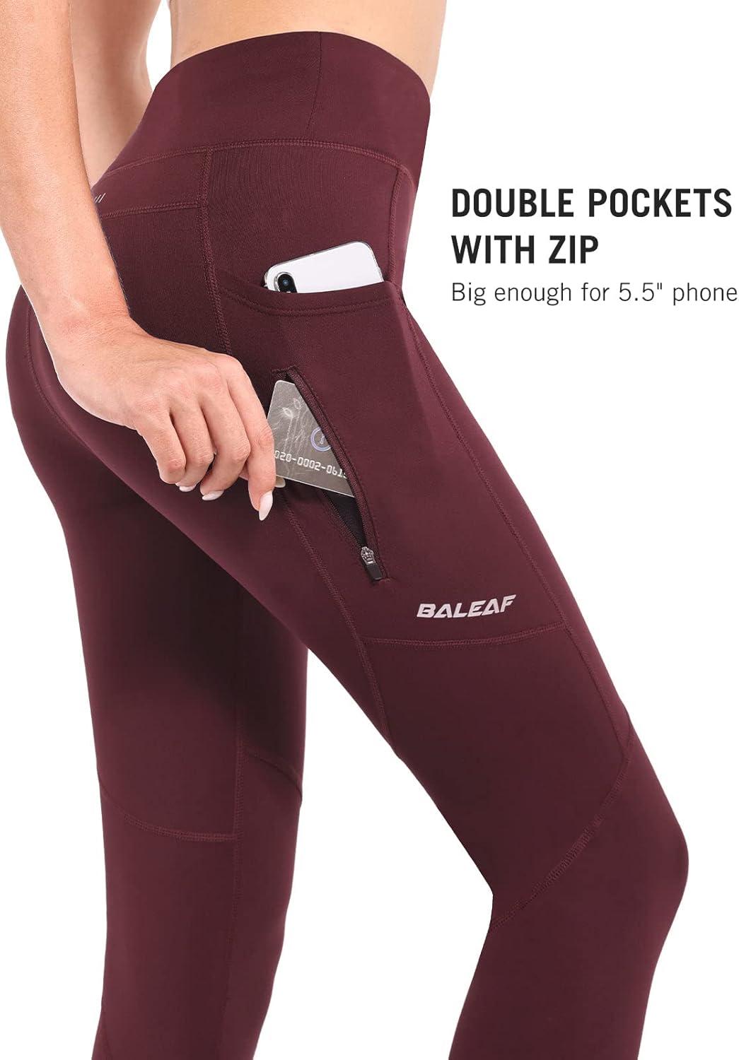 imagebaleaf Womens Fleece Lined Leggings Water Resistant Winter Clothes Running Tights Cold Weather Hiking Pants Zip PocketsAred