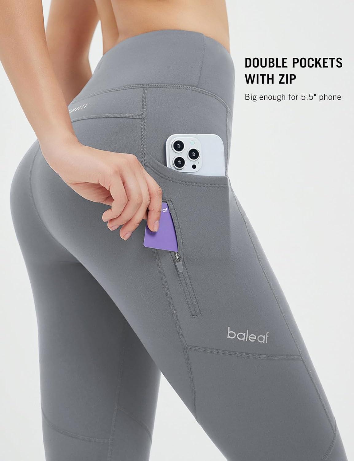 imagebaleaf Womens Fleece Lined Leggings Water Resistant Winter Clothes Running Tights Cold Weather Hiking Pants Zip PocketsCdark Gray