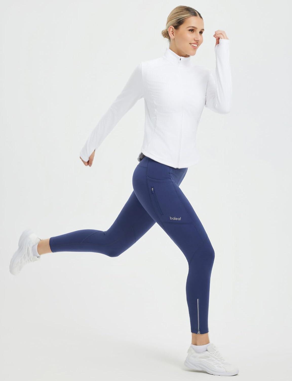 imagebaleaf Womens Fleece Lined Leggings Water Resistant Winter Clothes Running Tights Cold Weather Hiking Pants Zip PocketsCnavy Blue No Water Resistant