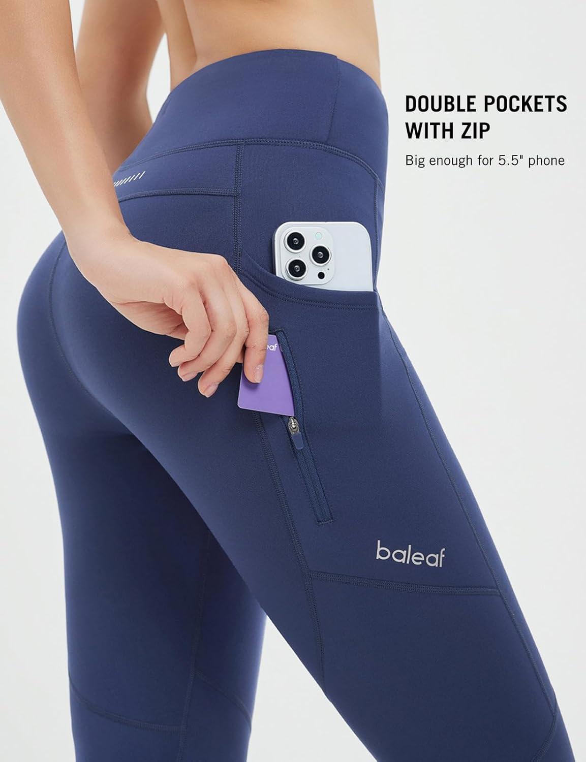 imagebaleaf Womens Fleece Lined Leggings Water Resistant Winter Clothes Running Tights Cold Weather Hiking Pants Zip PocketsCnavy Blue No Water Resistant