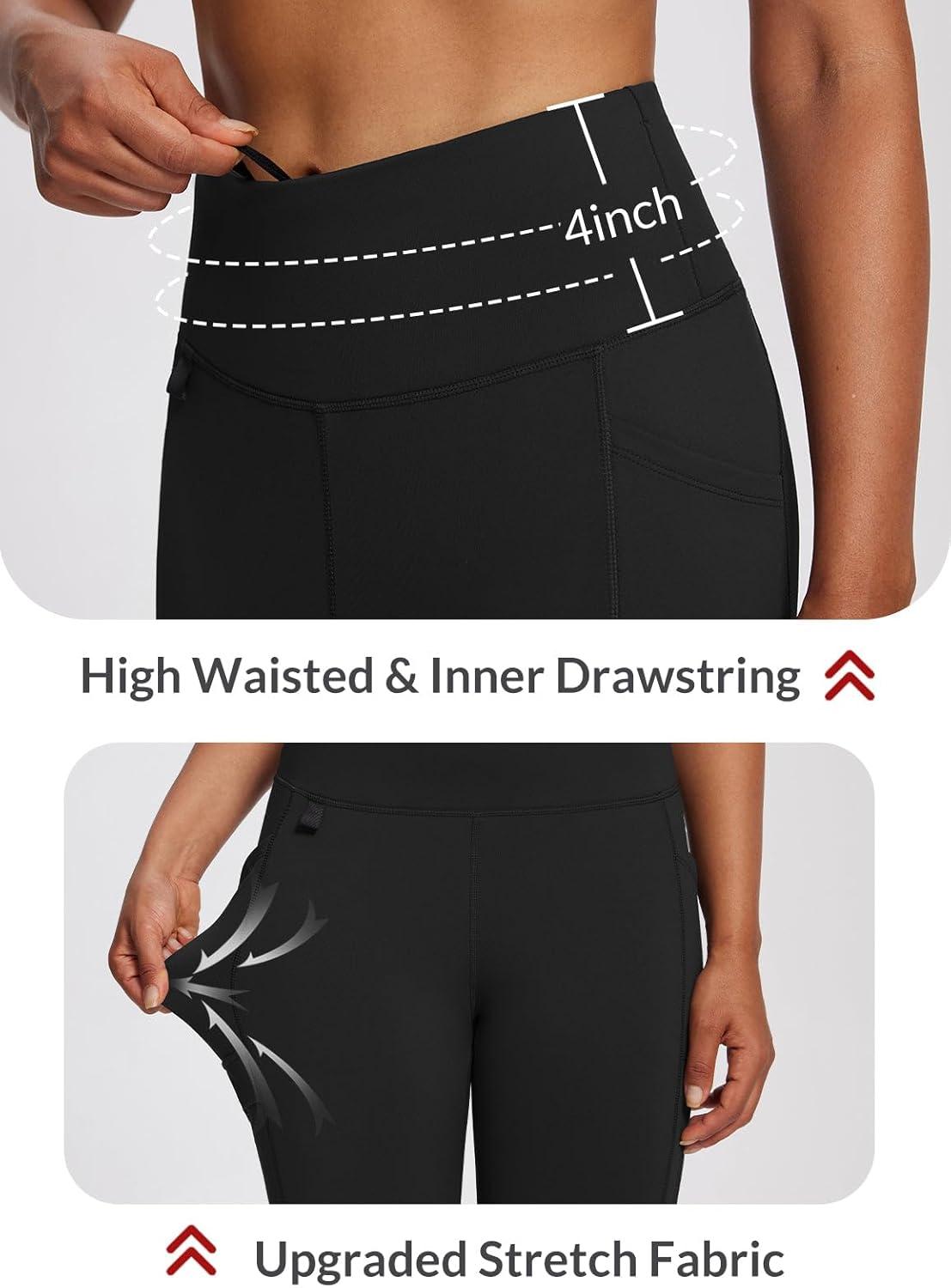 imagebaleaf Womens Fleece Lined Leggings Waterproof Winter Hiking Pants Thermal Running Tights Zipper Pockets High WaistedBlack