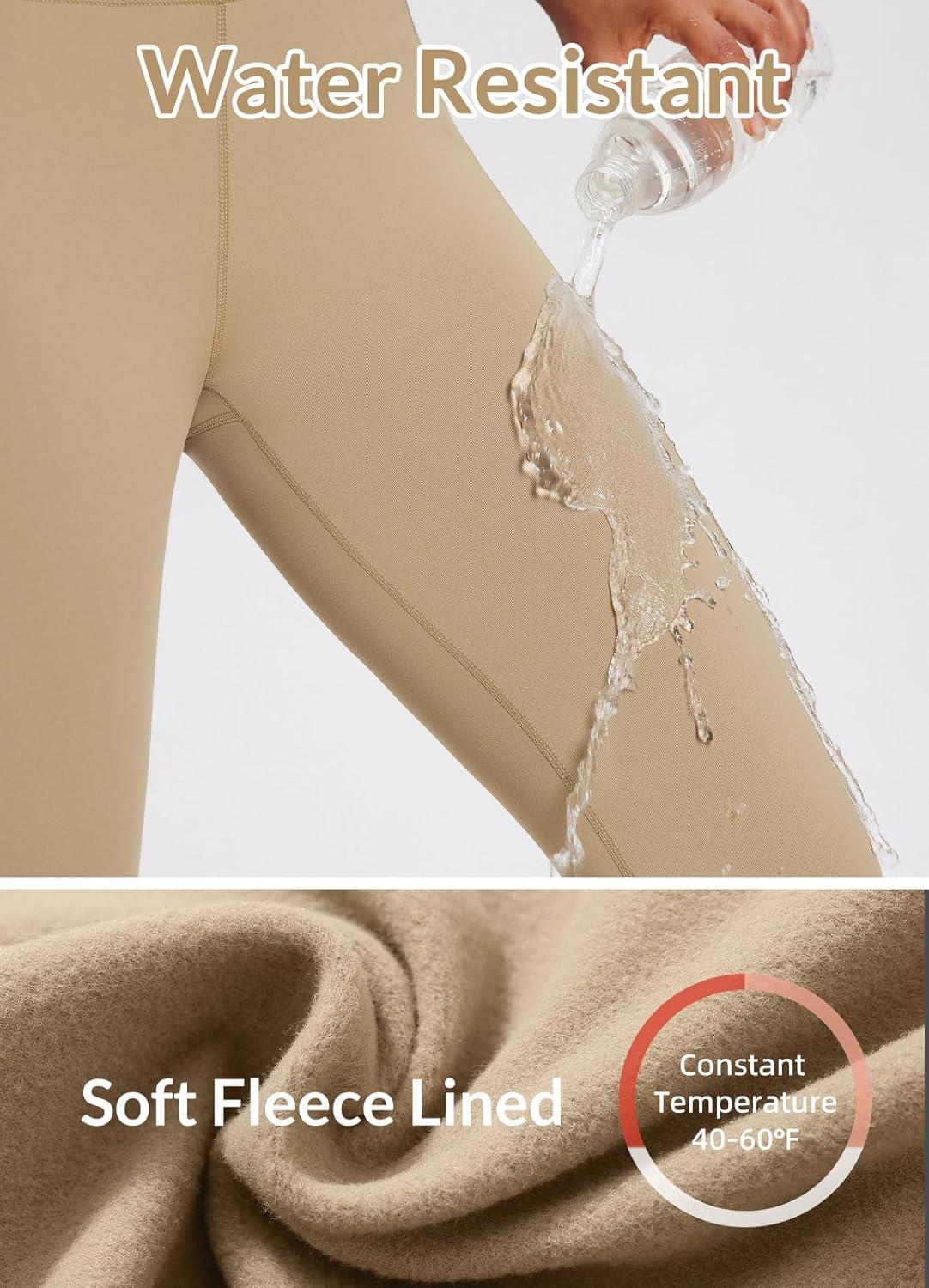 imagebaleaf Womens Fleece Lined Leggings Waterproof Winter Hiking Pants Thermal Running Tights Zipper Pockets High WaistedBrown