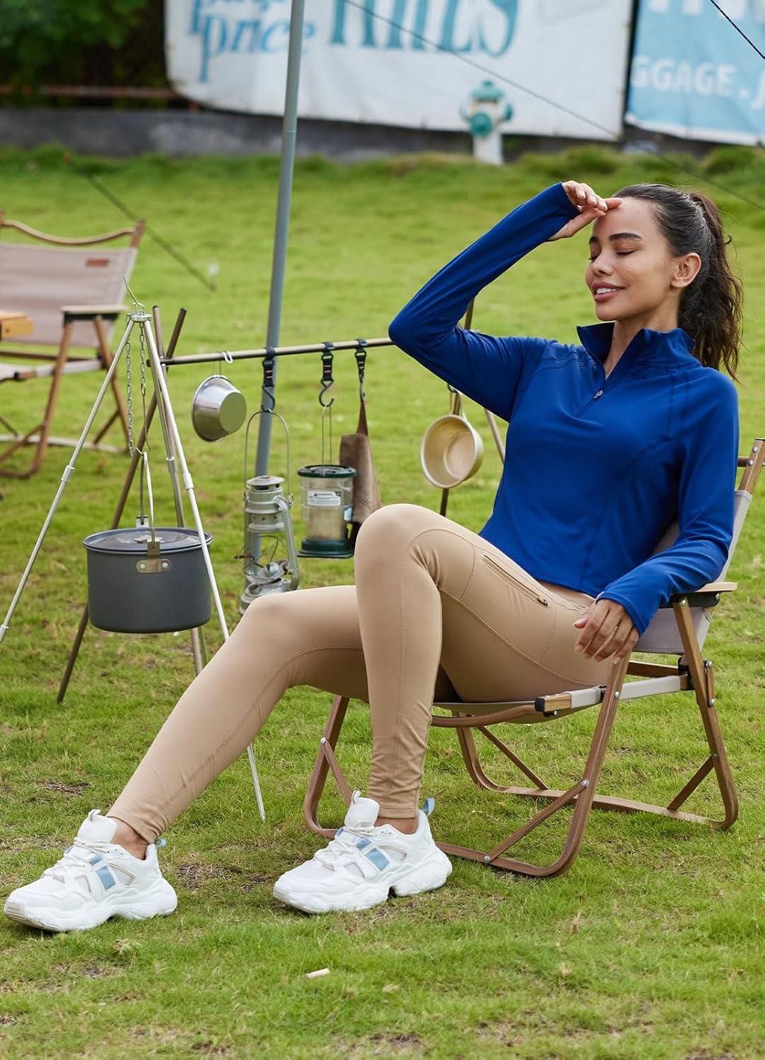 imagebaleaf Womens Fleece Lined Leggings Waterproof Winter Hiking Pants Thermal Running Tights Zipper Pockets High WaistedBrown