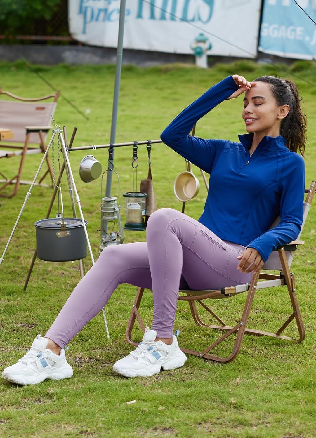 imagebaleaf Womens Fleece Lined Leggings Waterproof Winter Hiking Pants Thermal Running Tights Zipper Pockets High WaistedGrape