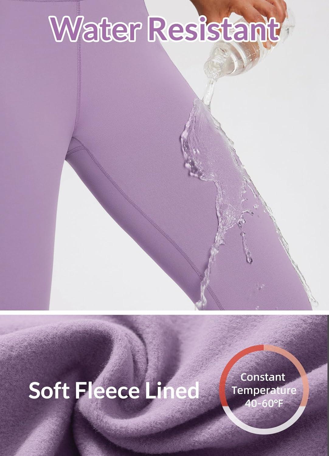 imagebaleaf Womens Fleece Lined Leggings Waterproof Winter Hiking Pants Thermal Running Tights Zipper Pockets High WaistedGrape