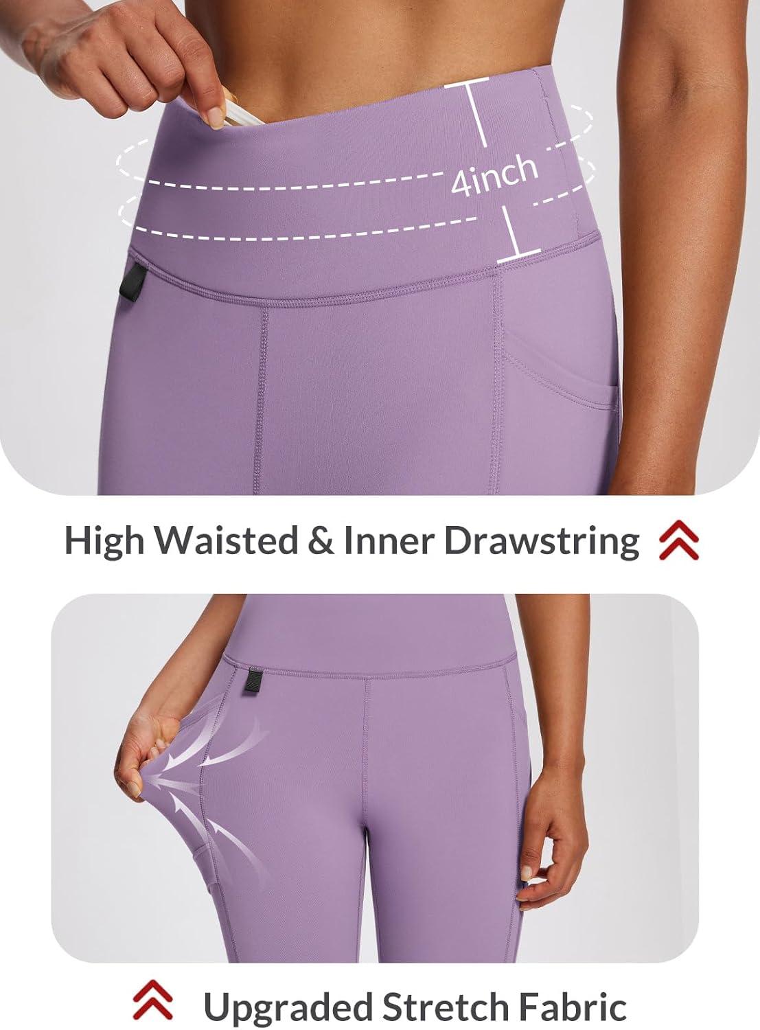 imagebaleaf Womens Fleece Lined Leggings Waterproof Winter Hiking Pants Thermal Running Tights Zipper Pockets High WaistedGrape