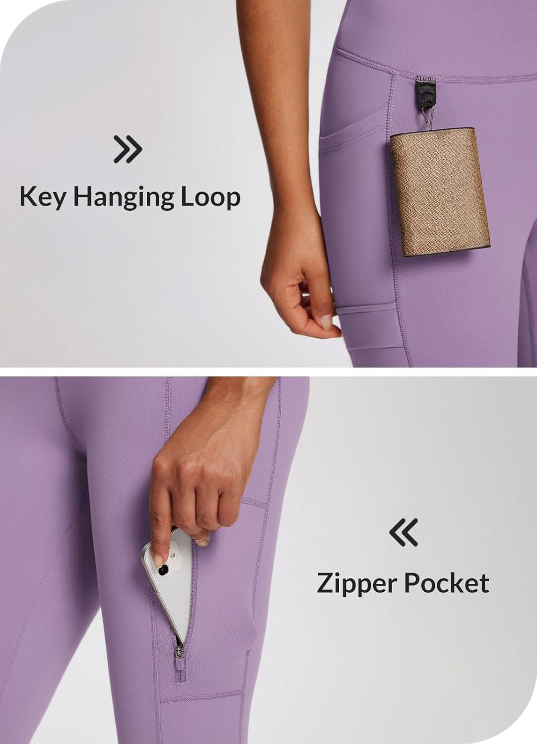 imagebaleaf Womens Fleece Lined Leggings Waterproof Winter Hiking Pants Thermal Running Tights Zipper Pockets High WaistedGrape