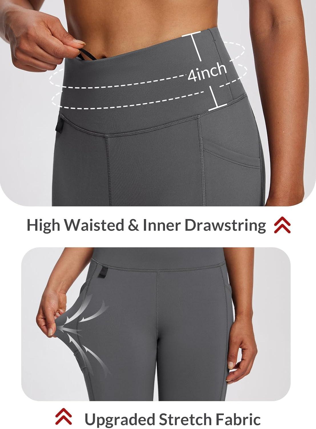 imagebaleaf Womens Fleece Lined Leggings Waterproof Winter Hiking Pants Thermal Running Tights Zipper Pockets High WaistedGrey