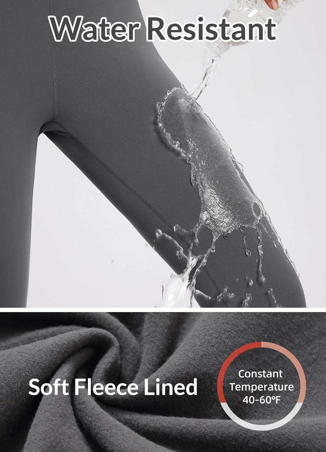 imagebaleaf Womens Fleece Lined Leggings Waterproof Winter Hiking Pants Thermal Running Tights Zipper Pockets High WaistedGrey