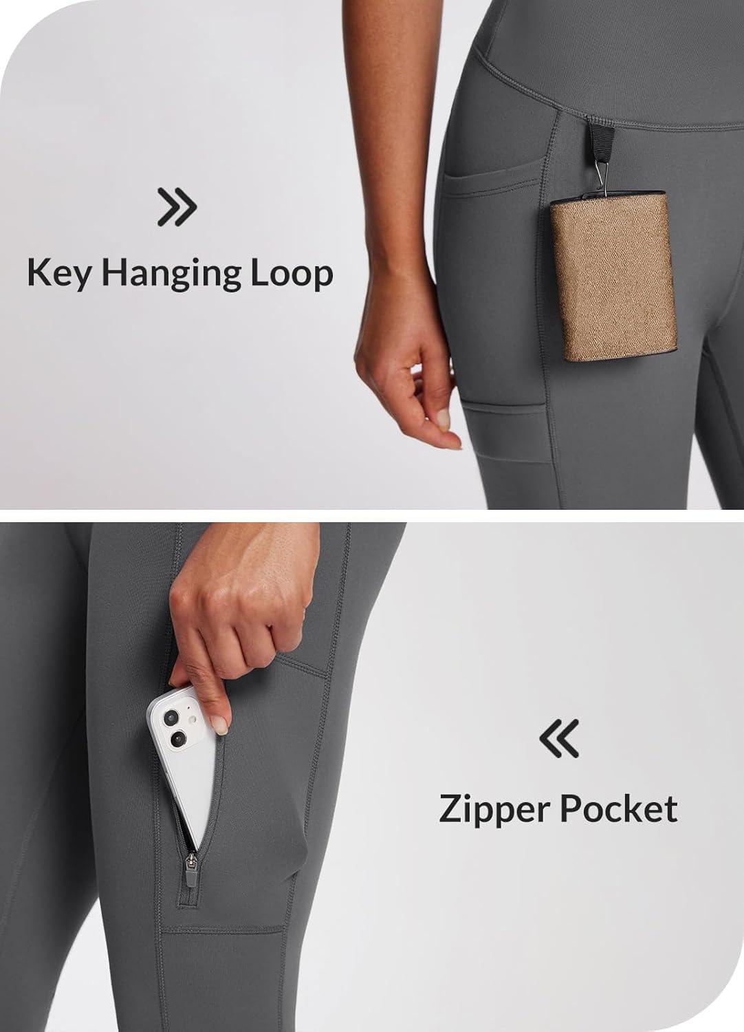 imagebaleaf Womens Fleece Lined Leggings Waterproof Winter Hiking Pants Thermal Running Tights Zipper Pockets High WaistedGrey