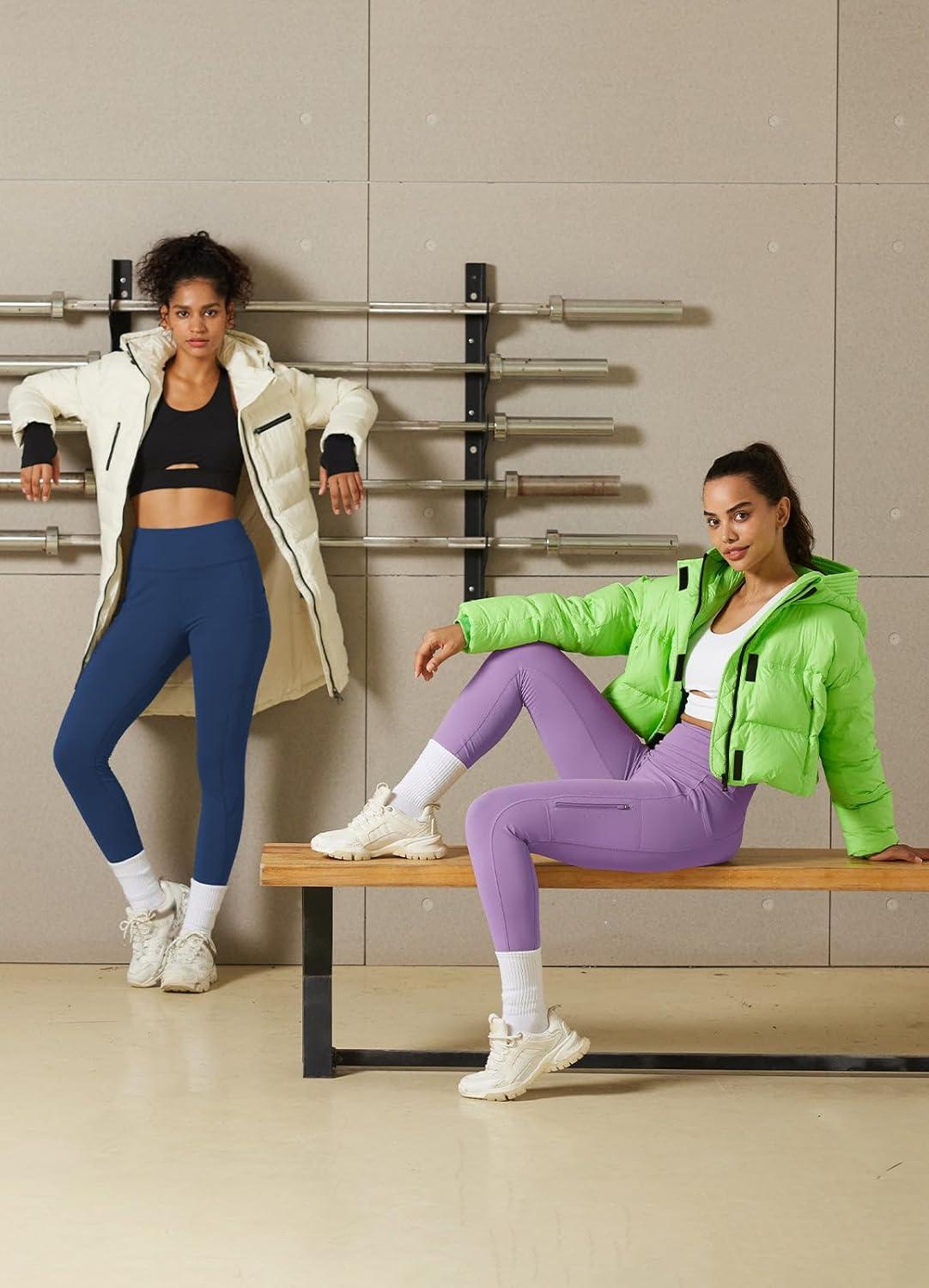 imagebaleaf Womens Fleece Lined Leggings Waterproof Winter Hiking Pants Thermal Running Tights Zipper Pockets High WaistedGulf Blue