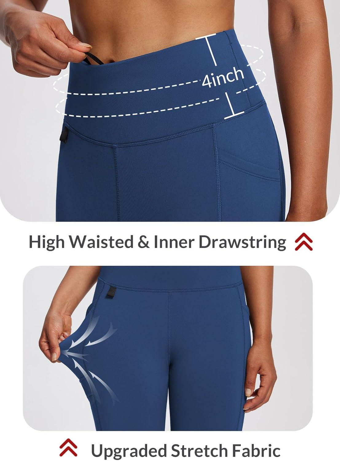 imagebaleaf Womens Fleece Lined Leggings Waterproof Winter Hiking Pants Thermal Running Tights Zipper Pockets High WaistedGulf Blue