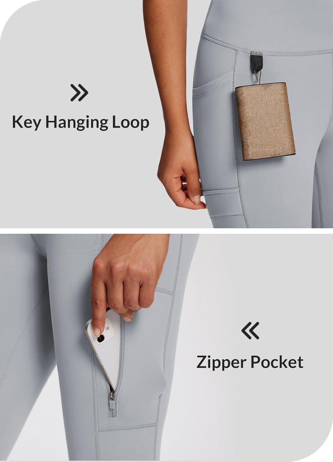 imagebaleaf Womens Fleece Lined Leggings Waterproof Winter Hiking Pants Thermal Running Tights Zipper Pockets High WaistedLight Grey