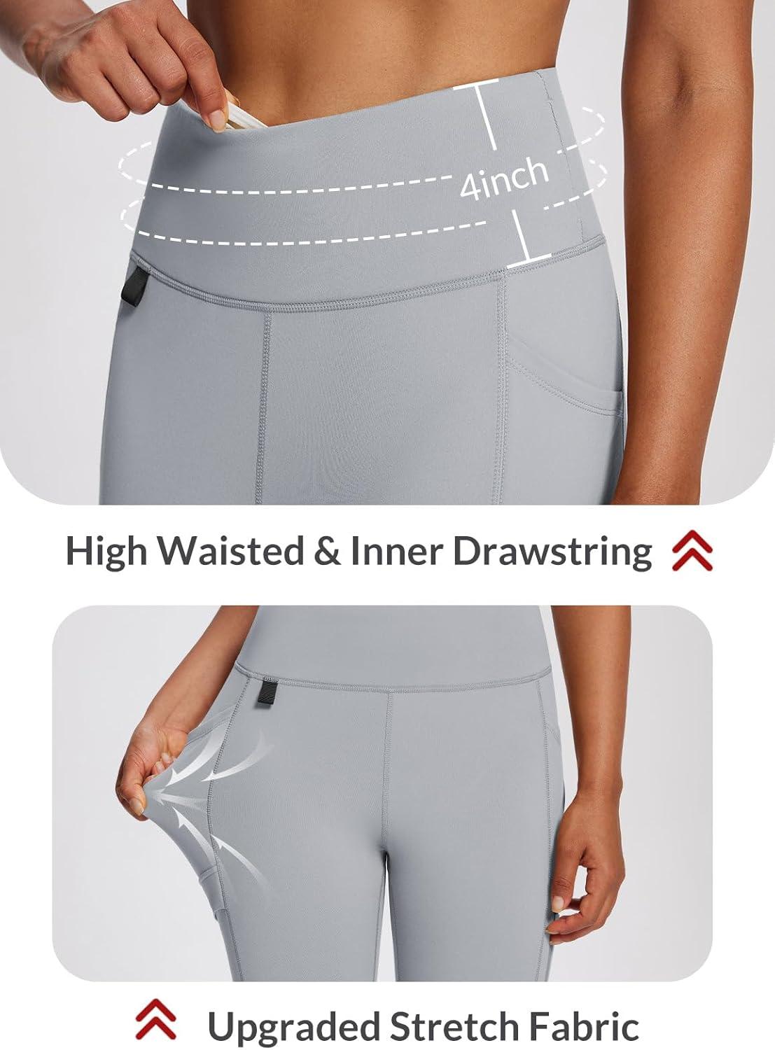 imagebaleaf Womens Fleece Lined Leggings Waterproof Winter Hiking Pants Thermal Running Tights Zipper Pockets High WaistedLight Grey