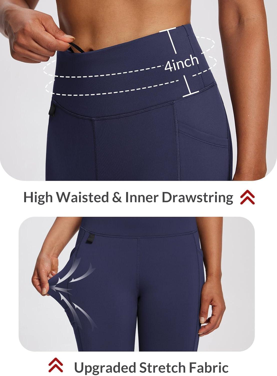 imagebaleaf Womens Fleece Lined Leggings Waterproof Winter Hiking Pants Thermal Running Tights Zipper Pockets High WaistedNavy