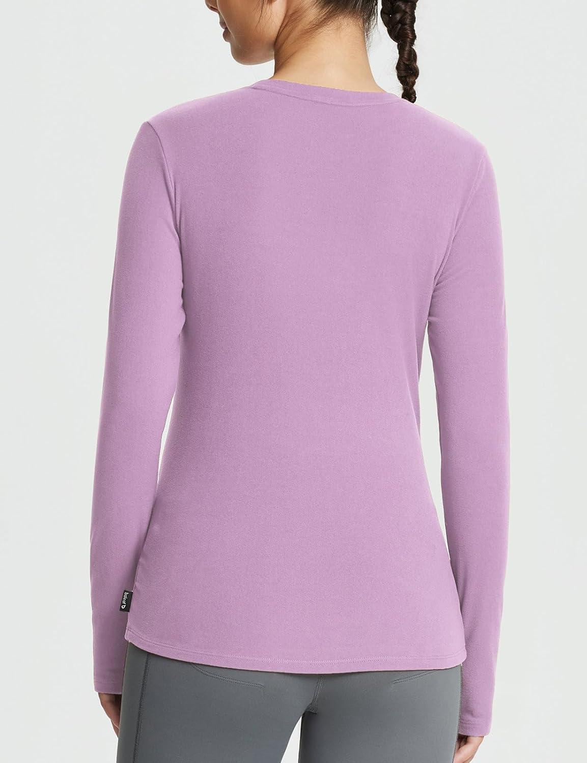 imagebaleaf Womens Thermal Tops Fleece Lined Shirts Long Sleeve Cold Weather Winter Gear Workout Zipper Pocket ThumbholesPurple
