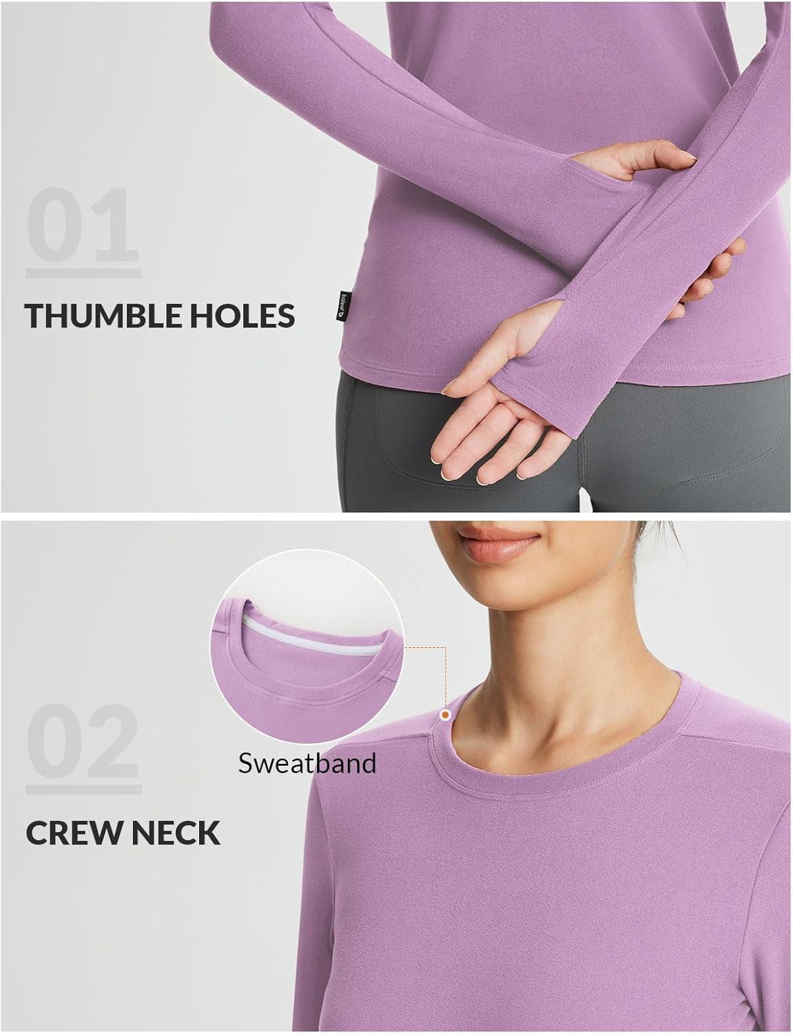 imagebaleaf Womens Thermal Tops Fleece Lined Shirts Long Sleeve Cold Weather Winter Gear Workout Zipper Pocket ThumbholesPurple