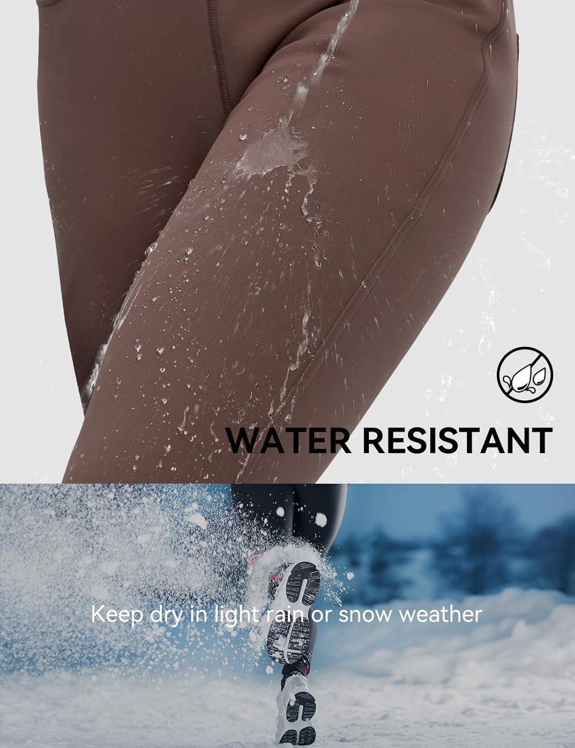 imagebaleaf Womens Thick Fleece Lined Leggings Winter Warm Jeggings Water Resistant High Waisted Tights Snow Pants 4 PocketsDark Brown