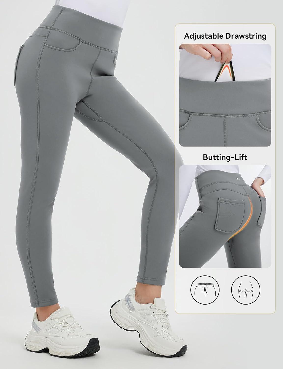 imagebaleaf Womens Thick Fleece Lined Leggings Winter Warm Jeggings Water Resistant High Waisted Tights Snow Pants 4 PocketsDark Gray