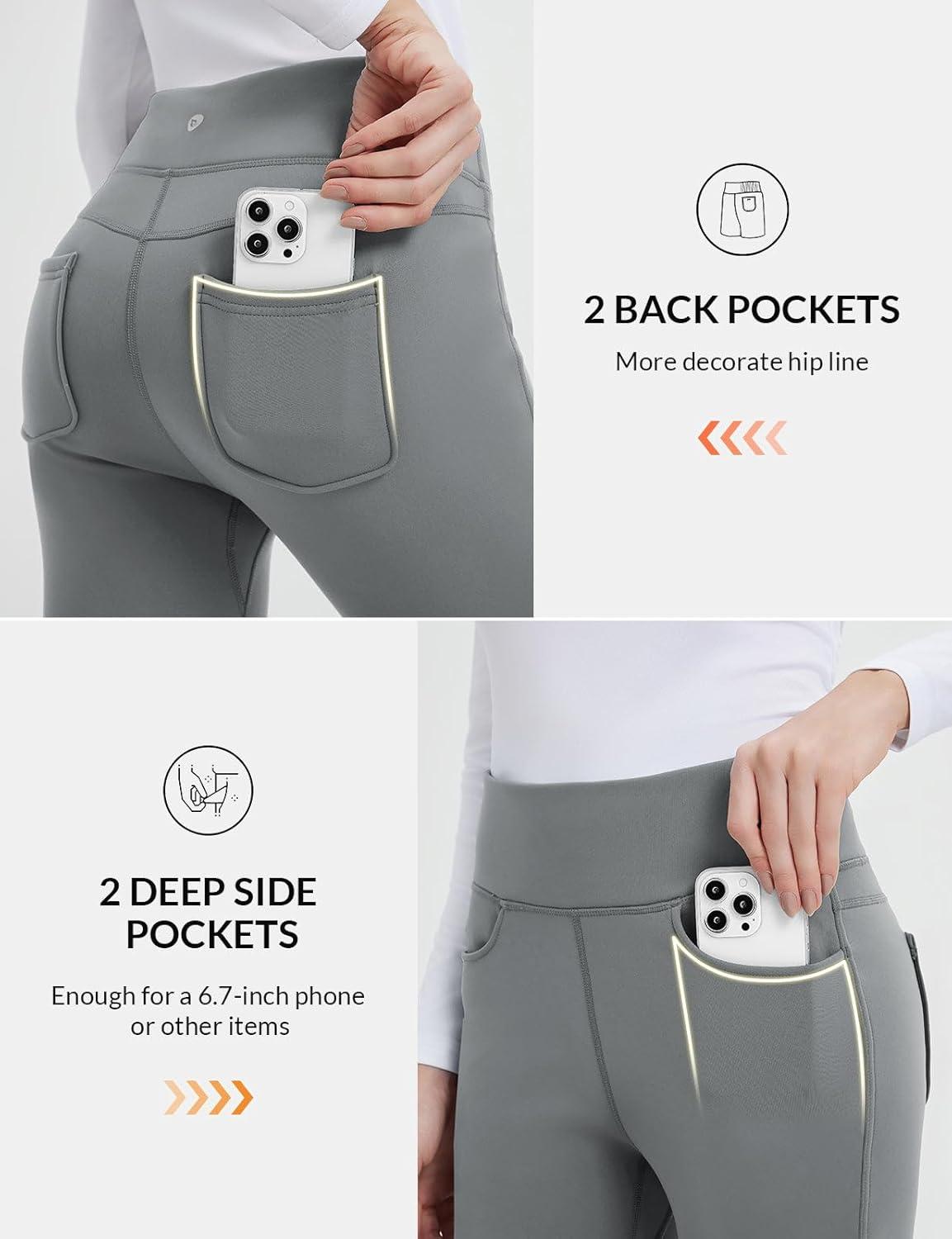 imagebaleaf Womens Thick Fleece Lined Leggings Winter Warm Jeggings Water Resistant High Waisted Tights Snow Pants 4 PocketsDark Gray