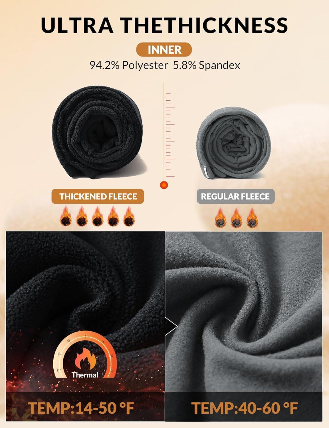 imagebaleaf Womens Thick Fleece Lined Leggings Winter Warm Thermal High Waisted Tummy Control Snow Ski PantsBlack