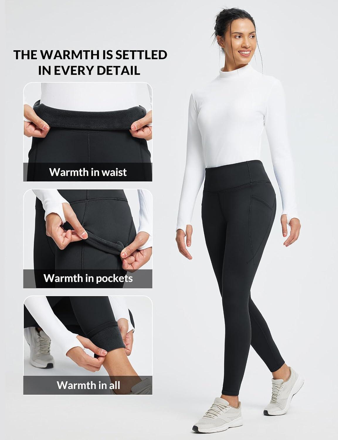 imagebaleaf Womens Thick Fleece Lined Leggings Winter Warm Thermal High Waisted Tummy Control Snow Ski PantsBlack