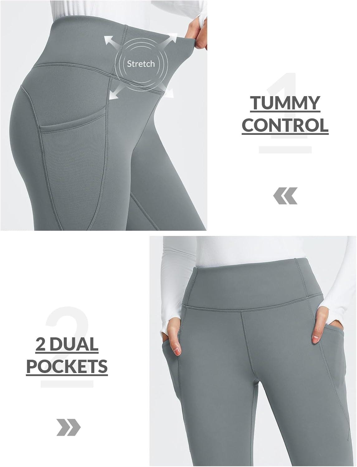 imagebaleaf Womens Thick Fleece Lined Leggings Winter Warm Thermal High Waisted Tummy Control Snow Ski PantsGray