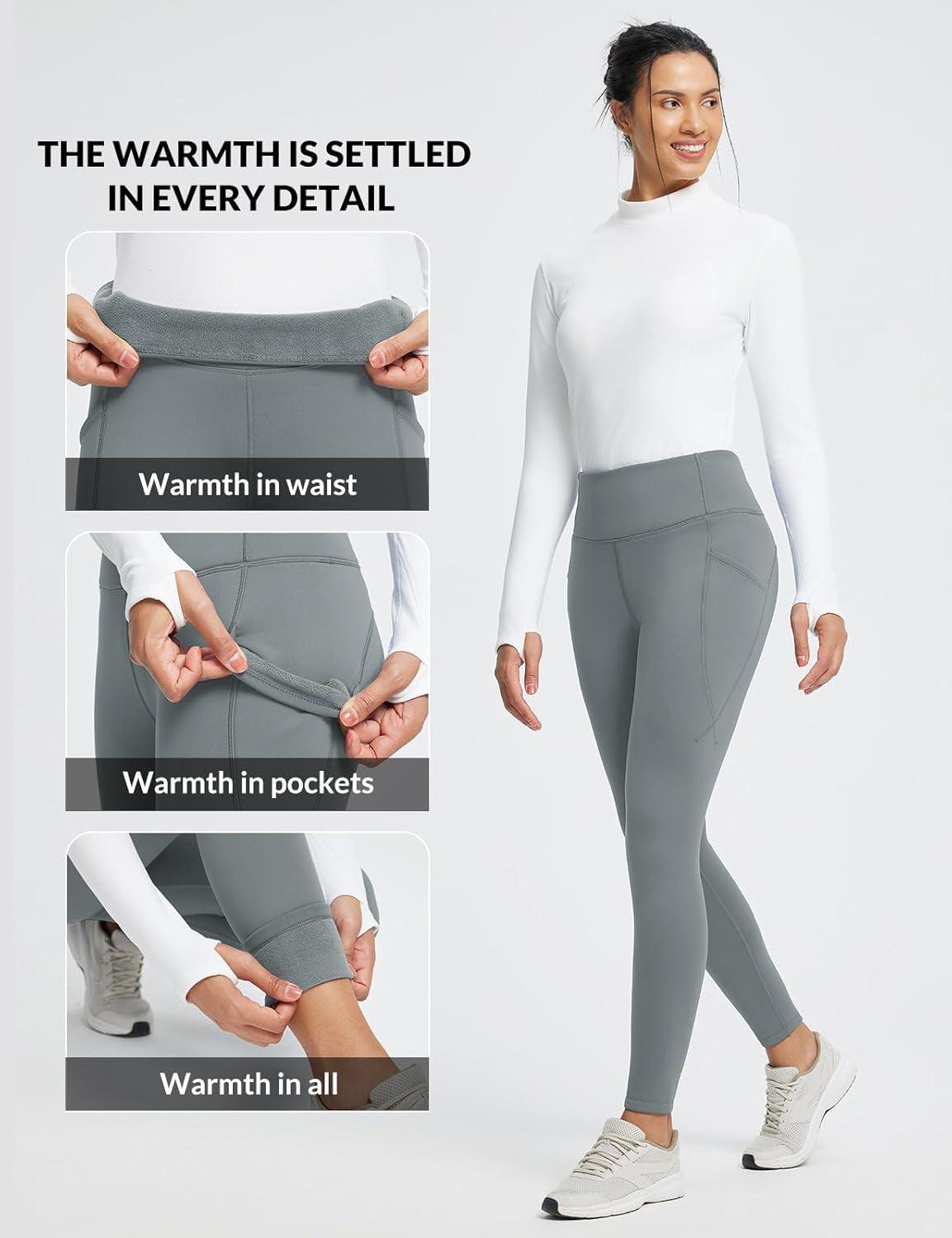 imagebaleaf Womens Thick Fleece Lined Leggings Winter Warm Thermal High Waisted Tummy Control Snow Ski PantsGray