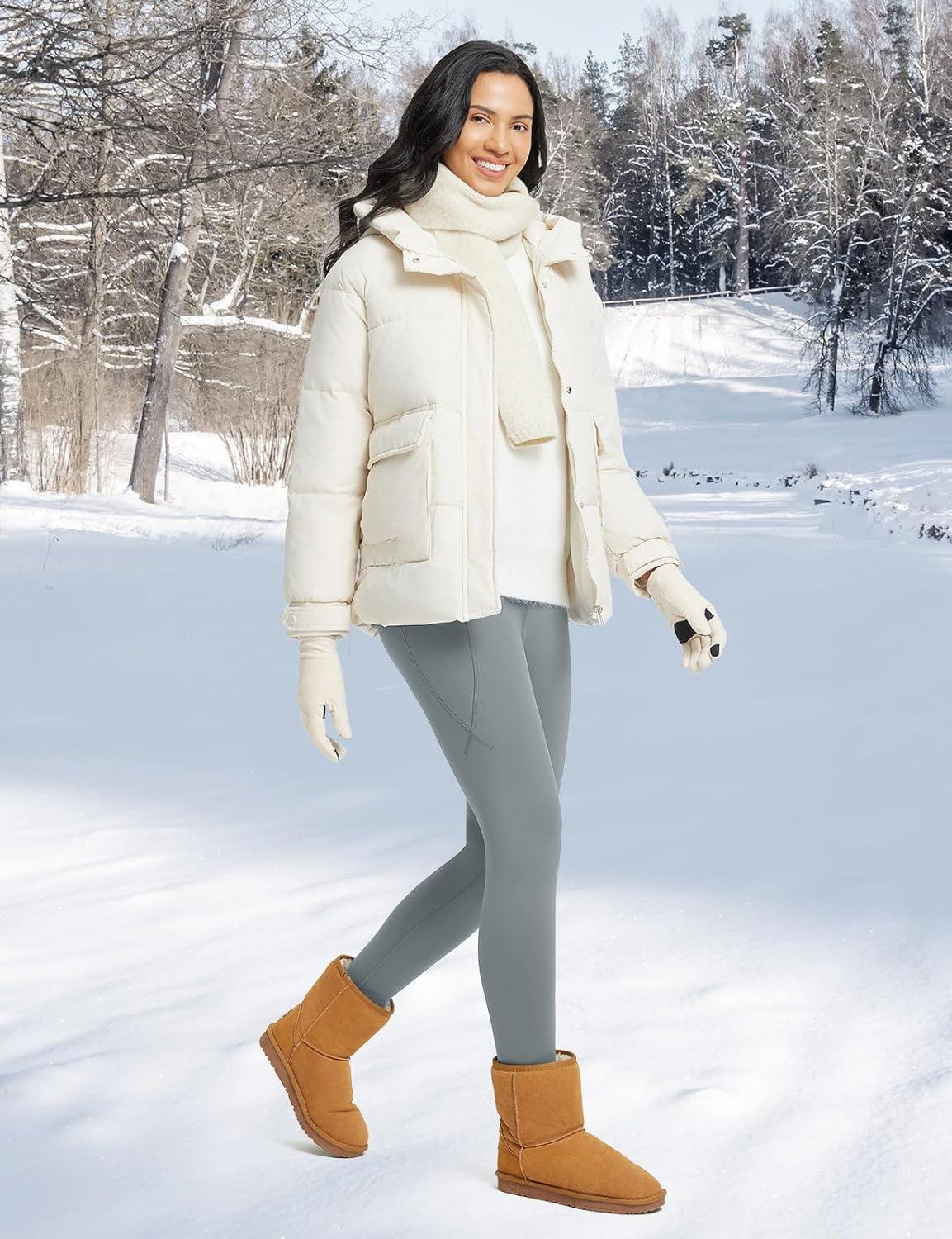 imagebaleaf Womens Thick Fleece Lined Leggings Winter Warm Thermal High Waisted Tummy Control Snow Ski PantsGray