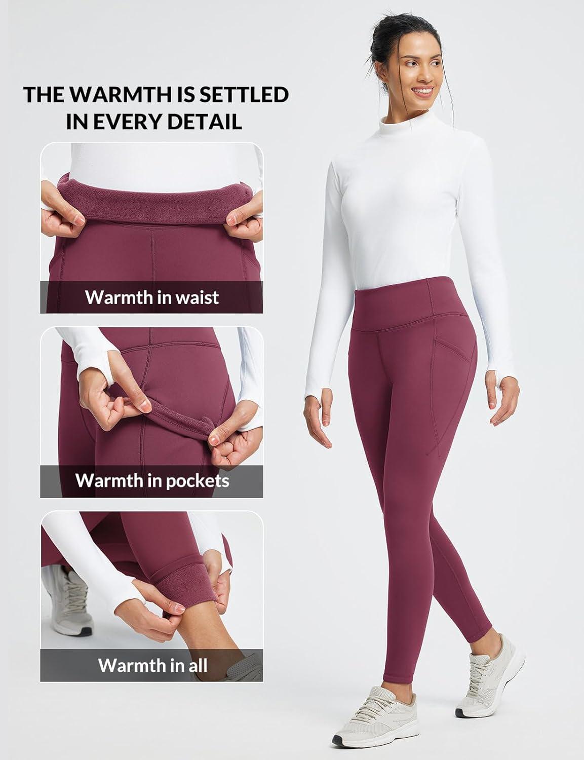 imagebaleaf Womens Thick Fleece Lined Leggings Winter Warm Thermal High Waisted Tummy Control Snow Ski PantsWine Red