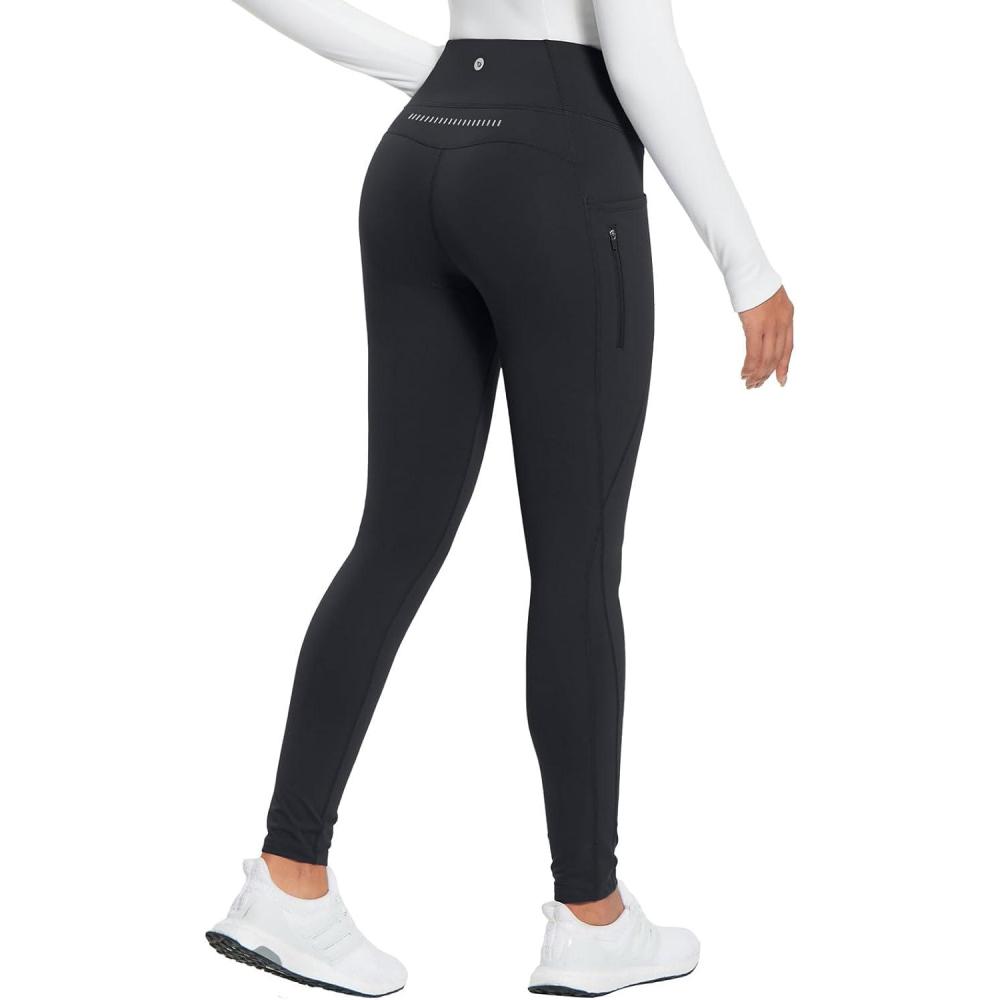 imagebaleaf 2530 Womens Fleece Lined Leggings Water Resistant High Waist Winter Running Hiking Pants Zipper Pockets30 Inch Black