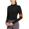 imagebaleaf Womens Thermal Tops Fleece Lined Shirts Long Sleeve Cold Weather Winter Gear Workout Zipper Pocket ThumbholesBlack