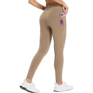 imagebaleaf 2530 Womens Fleece Lined Leggings Water Resistant High Waist Winter Running Hiking Pants Zipper Pockets25 Inch Brown